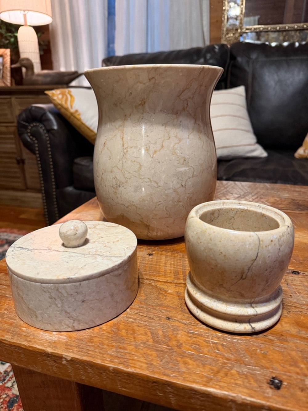 Beige Marble Bath Accessory Set